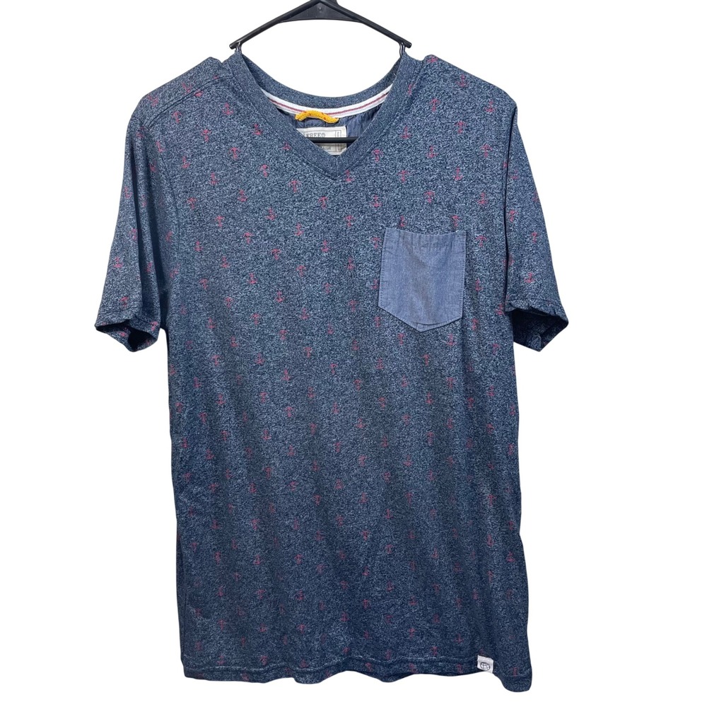Free Planet V Neck T-Shirt Mens‎ Anchor Print Pocket Tee Casual Short Sleeve